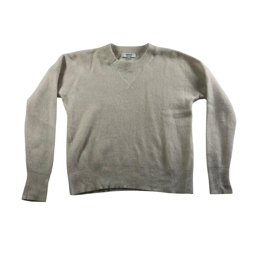 Madewell Womens 100% Cashmere Waffle Knit Crewneck Sweater Cream Ivory Small
